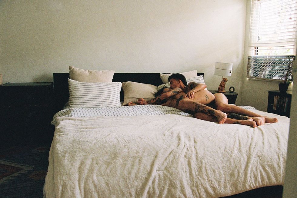 Self-portrait Coyote Park naked in bed with lover