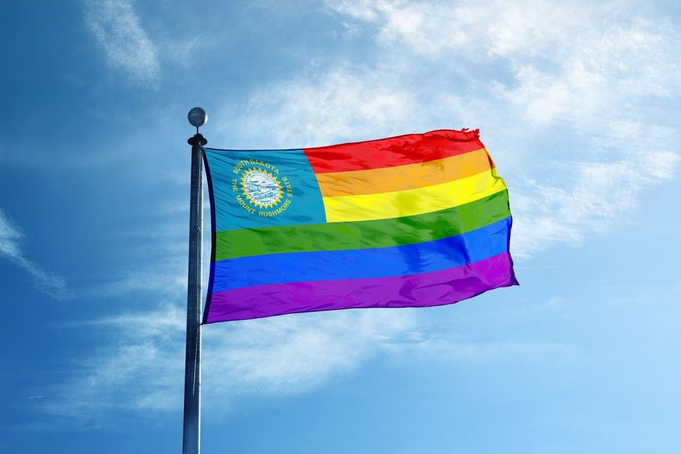 South Dakota state flag with rainbow stripes \u200b