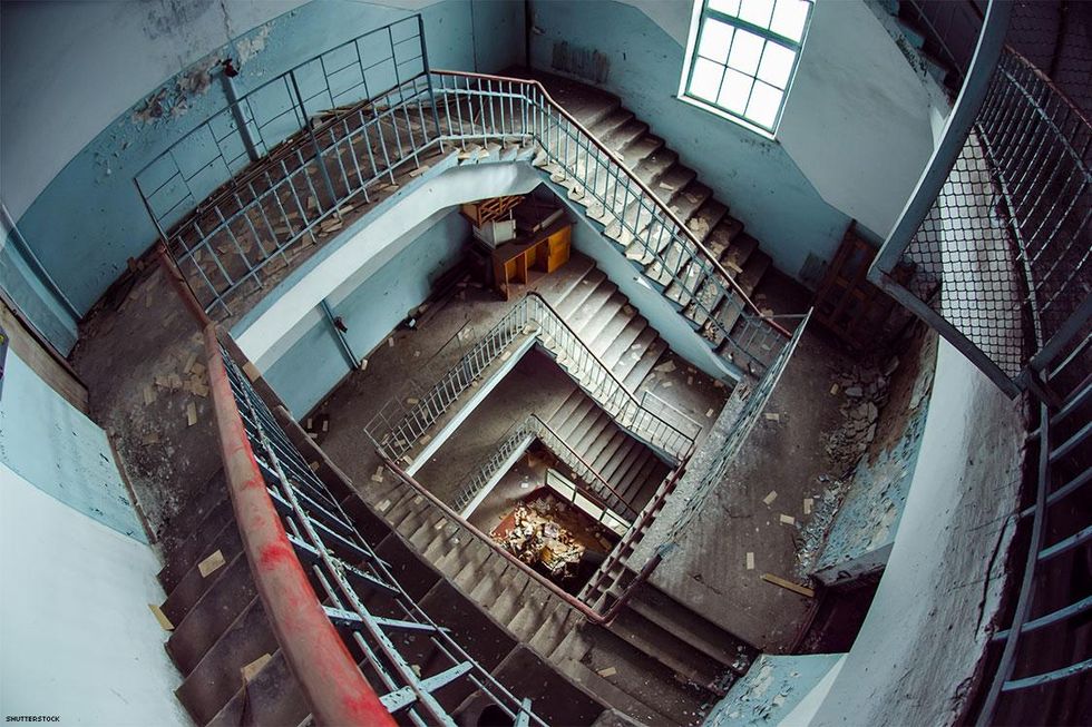 Staircase in abandoned Russian building