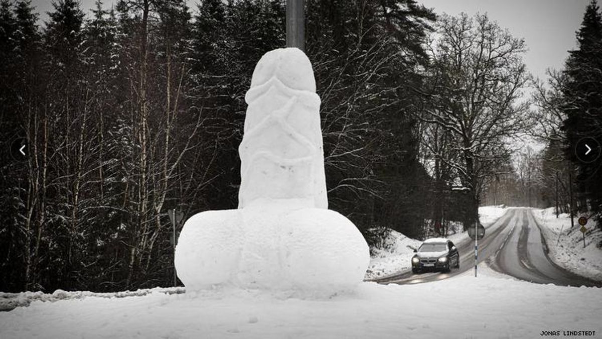 Swedish snow sculpture of a penis