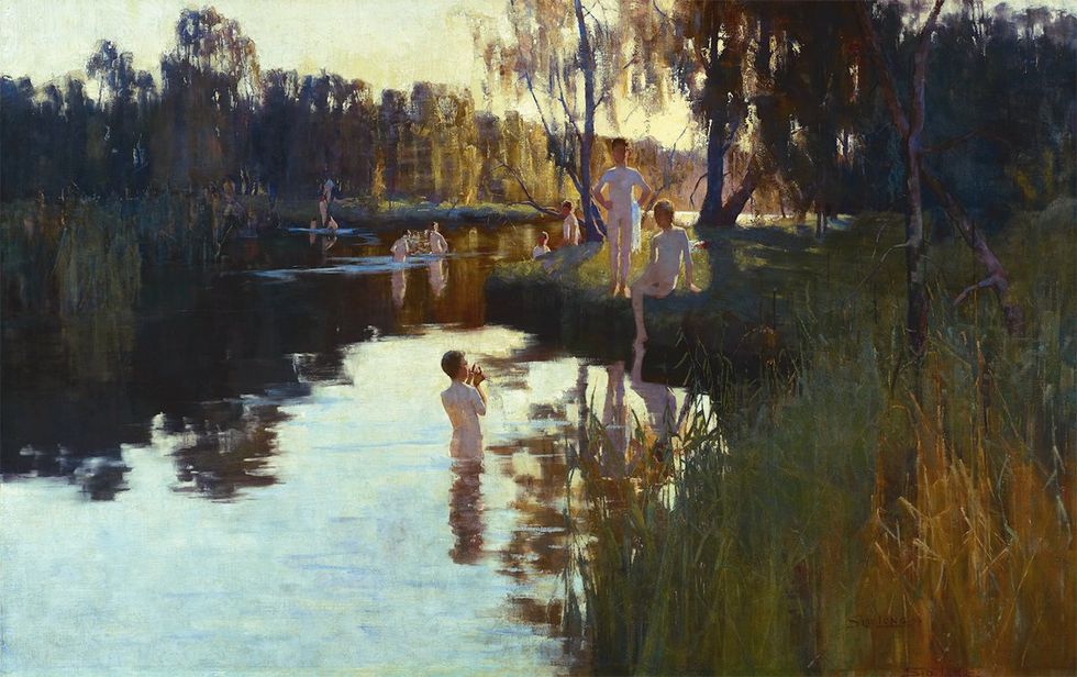 Sydney Long 'By tranquil waters' 1894 oil on canvas on hardboard Art Gallery of New South Wales Purchased 1894