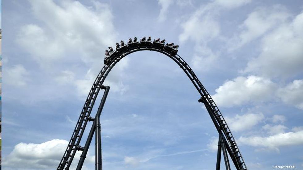 The highest point on VelociCoaster ride