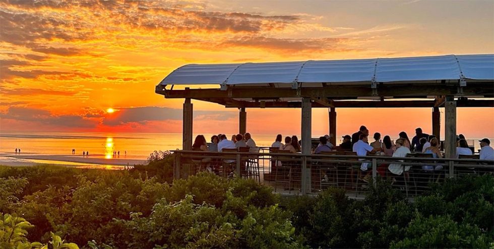 The Ocean Edge Beach Bar restaurant at sunset.
