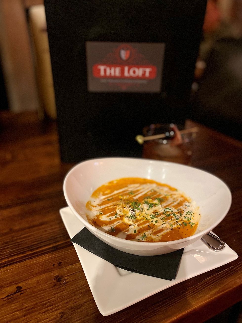 The roasted tomato bisque with lump crabmeat at The Loft