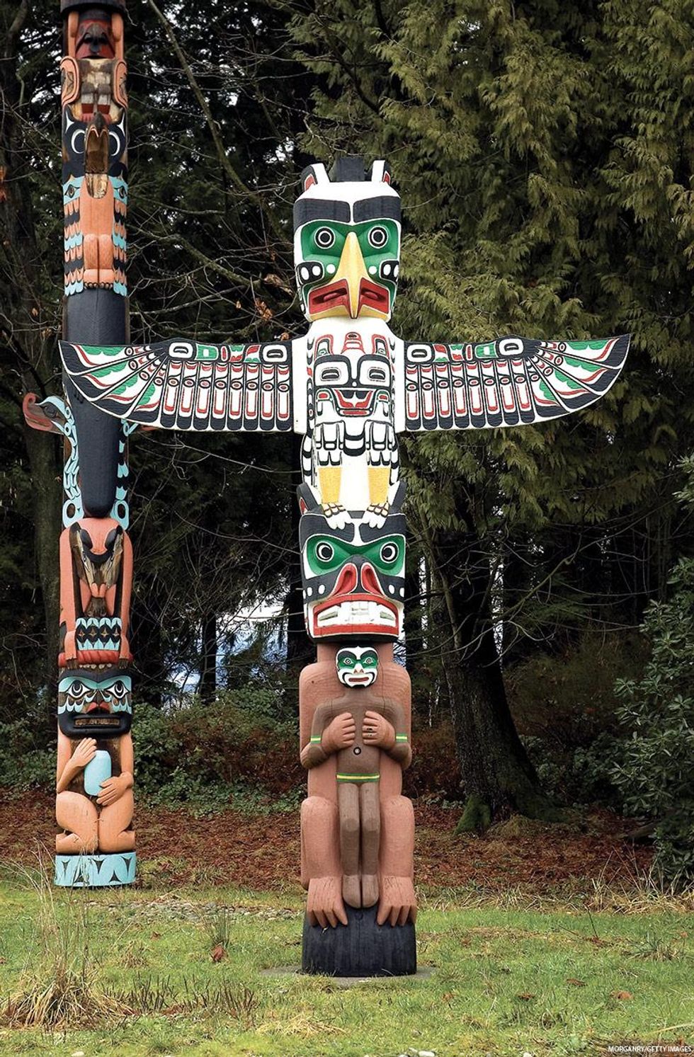 Totem poles in Vancouver British Columbia\u2019s Stanley Park