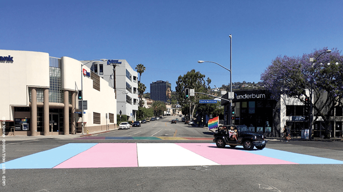 Trans flag crosswalk in West Hollywood