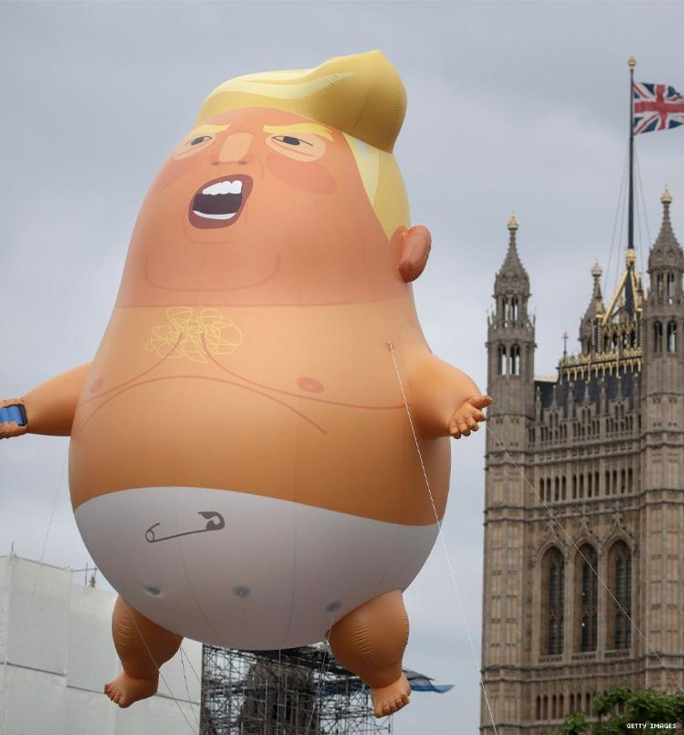 Trump Baby Blimp flys over British Parliament