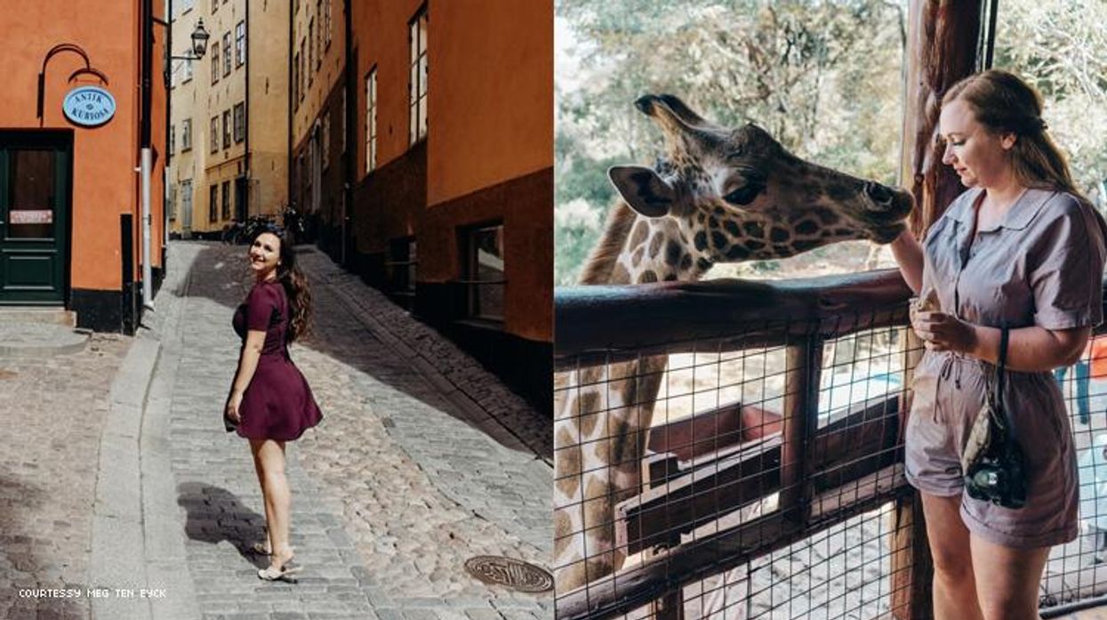 Two images of travel writer Meg Ten Eyck