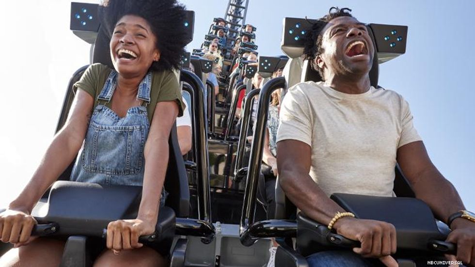Universal VelociCoaster riders screaming