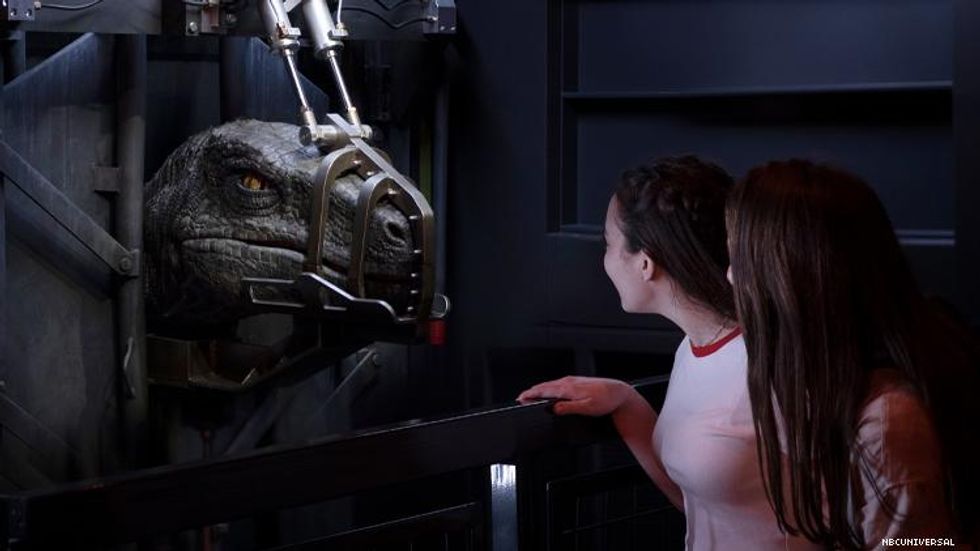 Up close with one of the life-size animatronic dinosaurs