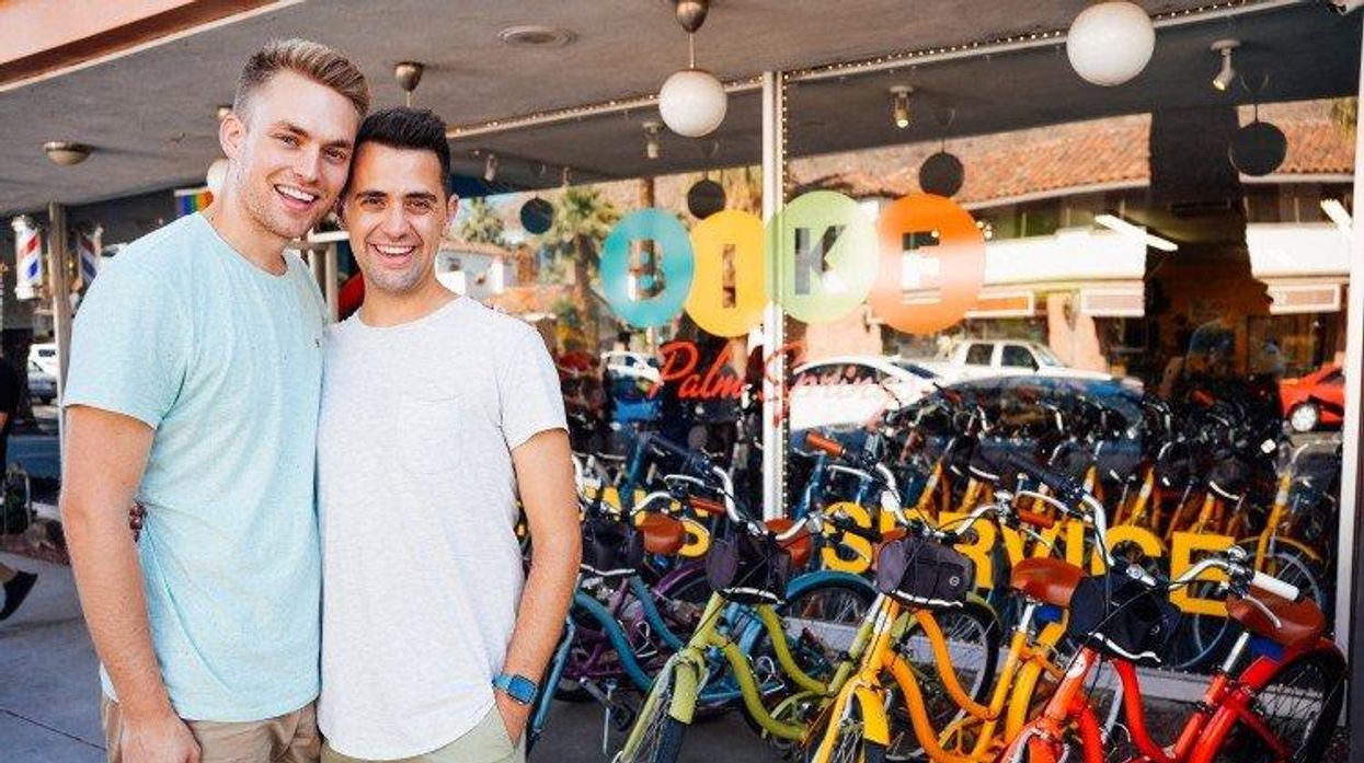 Will and James in front of Palm Springs Bike Shop