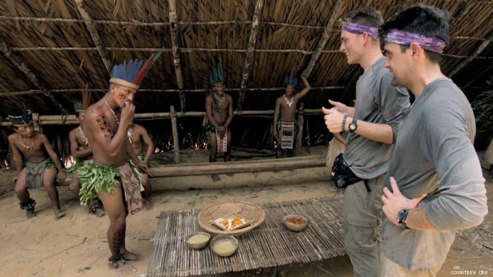 Will and James of Amazing Race Cooking With an Indigenous Amazon Tribe