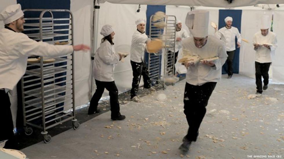 Will and James run a pie gauntlet on The Amazing Race 32