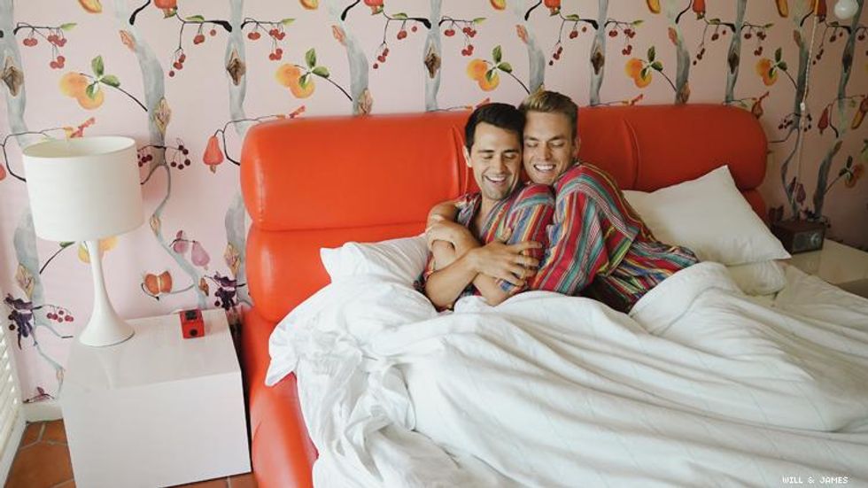 Will & James in Austin Motel bed