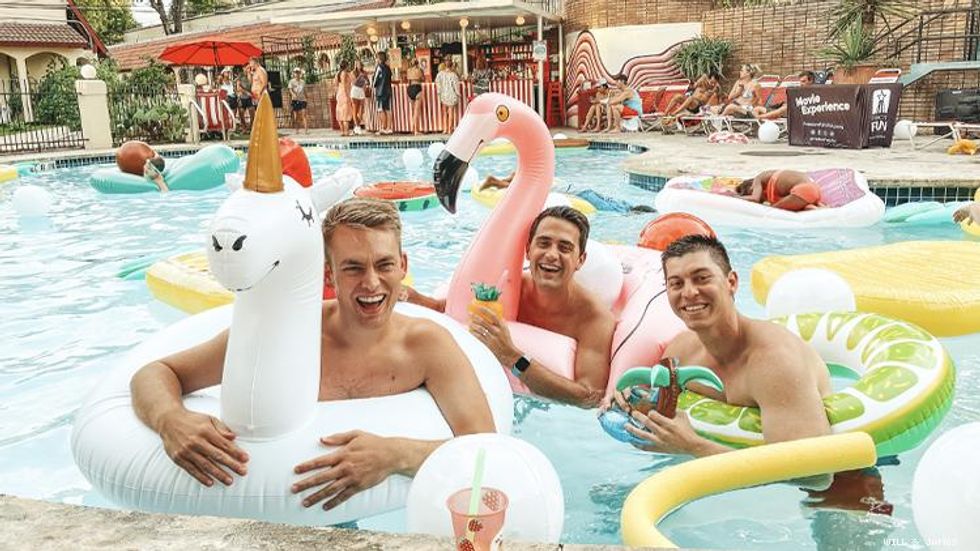 Will & James in Austin Motel pool