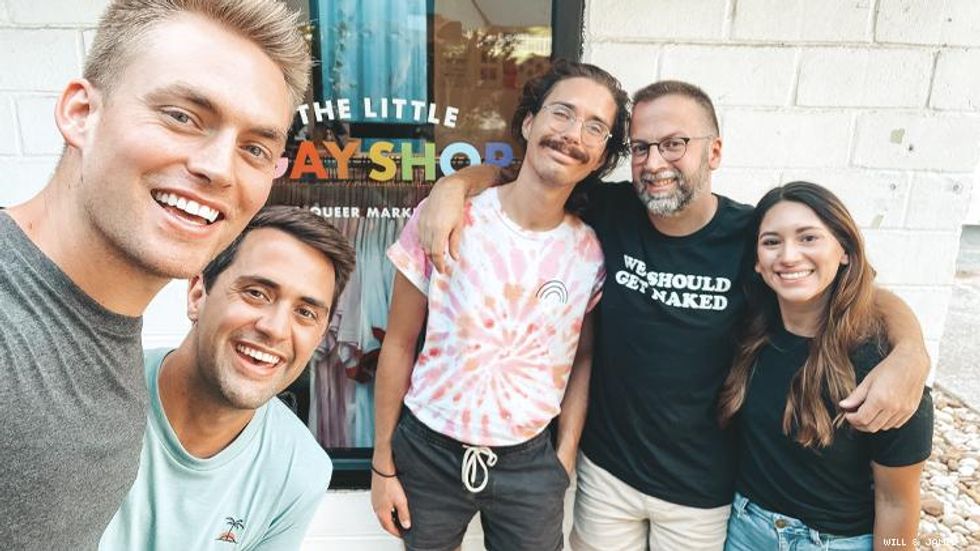 Will & James in front of Austin's Little Gay Shop