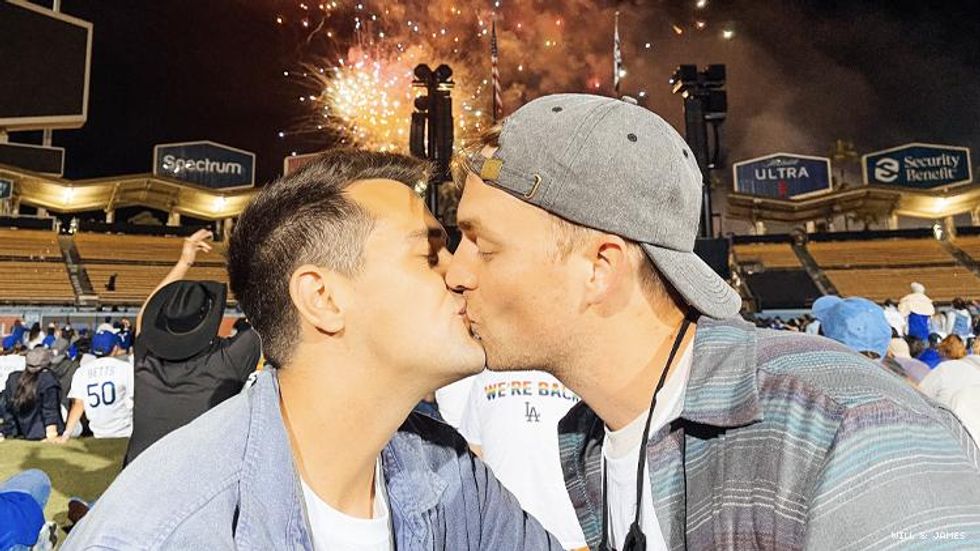 Will & James kiss at Dodgers Pride Night with fireworks