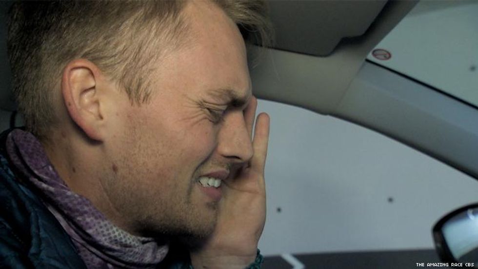 Will on The Amazing Race 32 struggles to drive a manual transmission car