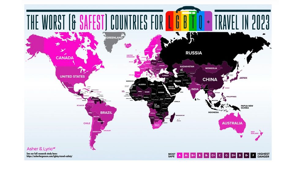 Worst & Safest Countries for LGBTQ+ Travel in 2023 map