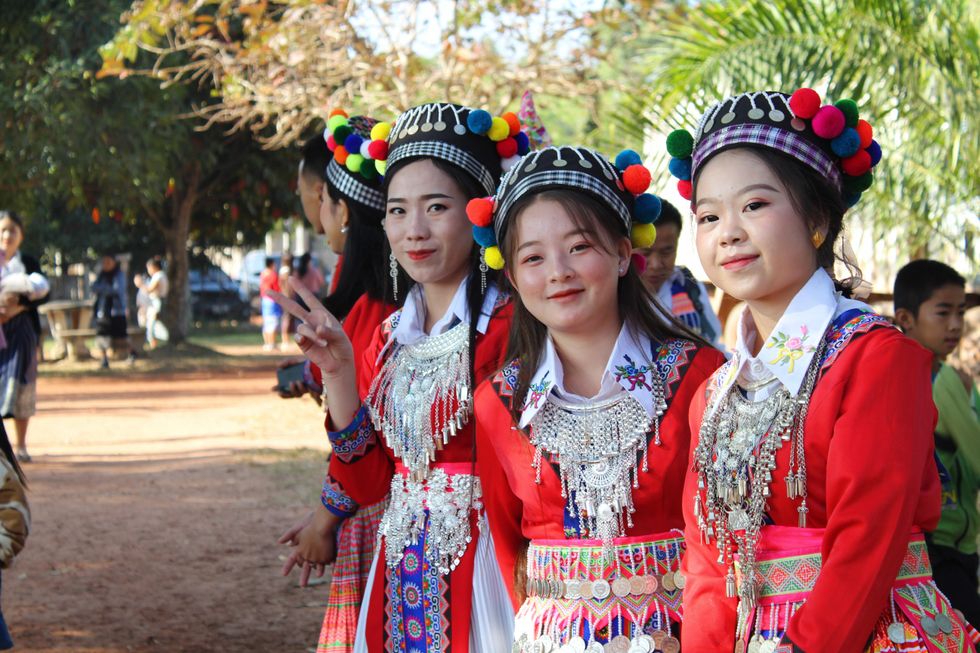 Young Hmong women in traditional dress