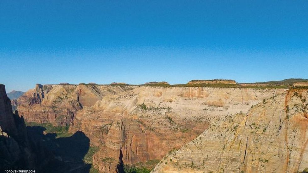 Zion Observation Point view of colorful canyon and the plateau above it