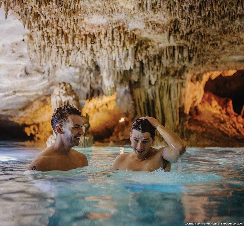 Husbands Matthew Schueller and Michael Lindsay relax in a Playa Del Carmen cenote