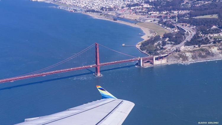 Alaska Airline's Pride plane flies over San Francisco golden gate