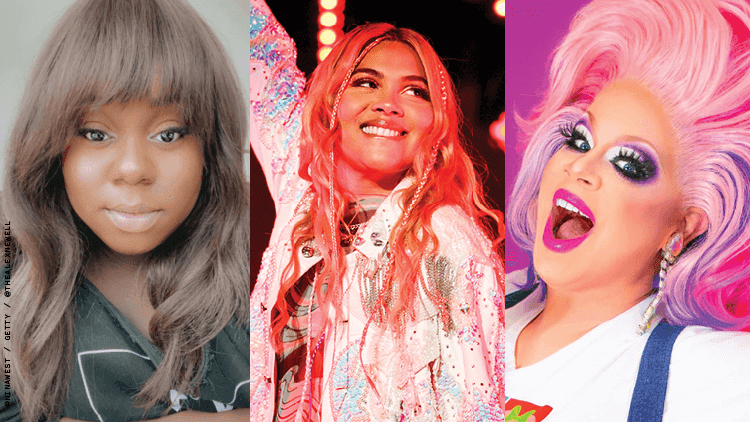 Triptych of Alex Newell Nina West and Hayley Kiyoko 