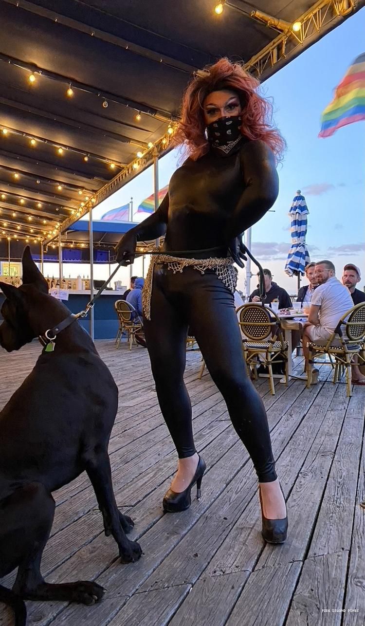Fire Island Drag Queen with black dog