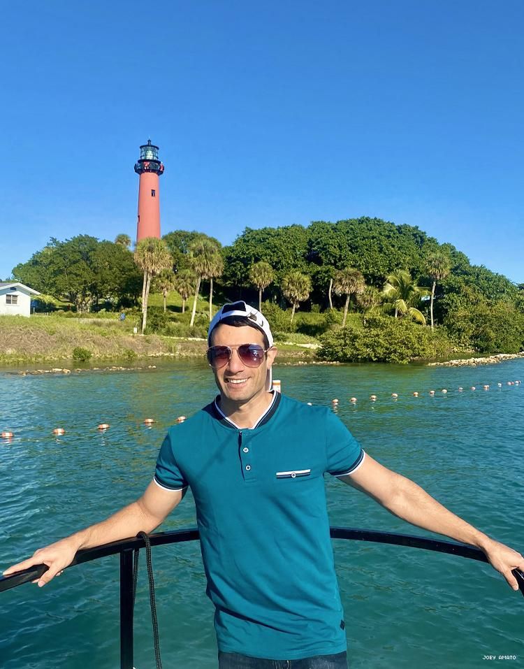 Joey Amato in front of Jupiter Lighthouse
