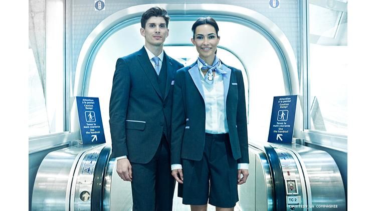 La Compagnie flight attendants uniform includes shorts for women