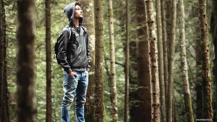 A man alone in the woods