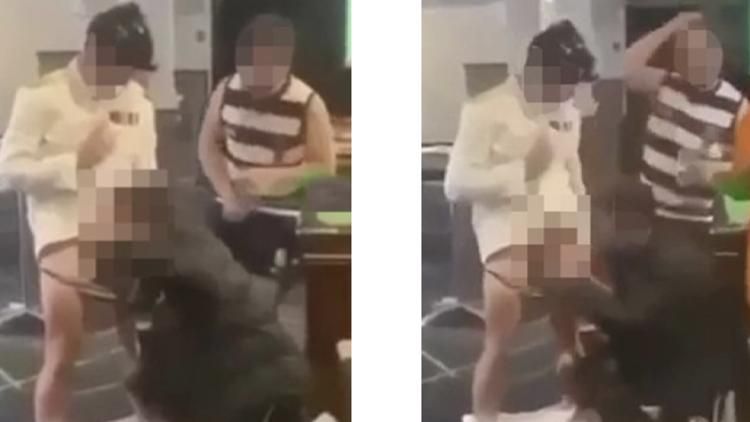 Soccer player gives teammate bj pixelated