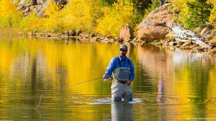 Black man fly fishing in the Rocky Mountains