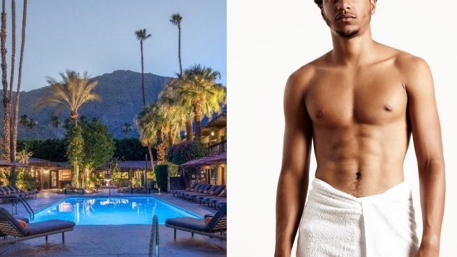 Palm Springs resort plus man in towel