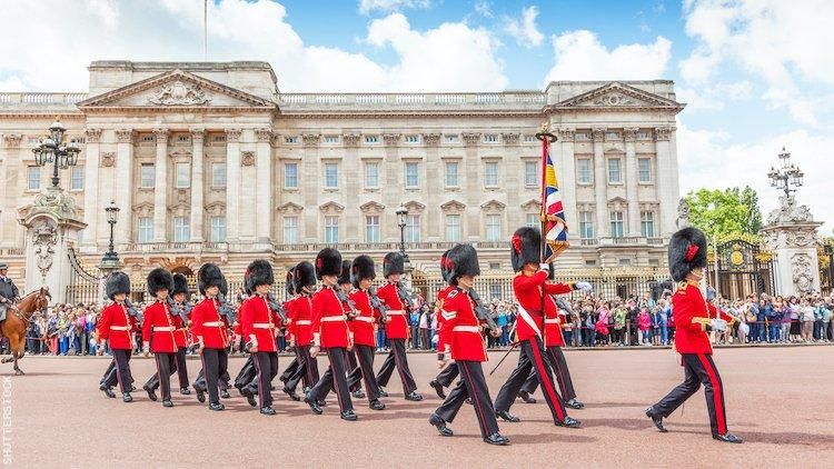 Buckingham Palace guards marching