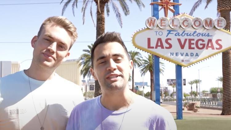 Will Jardell and James Wallington in front of fabulous Las Vegas sign