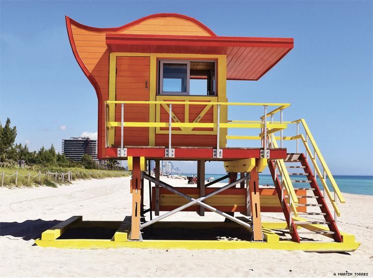 An orange lifeguard shack on Miami Beach
