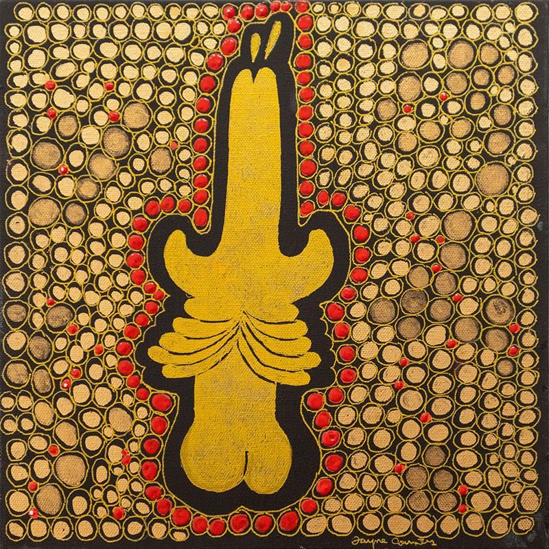 Jayne County, Golden Cock Hat, 2020, acrylic and ink on canvas, 12 x 12 inches