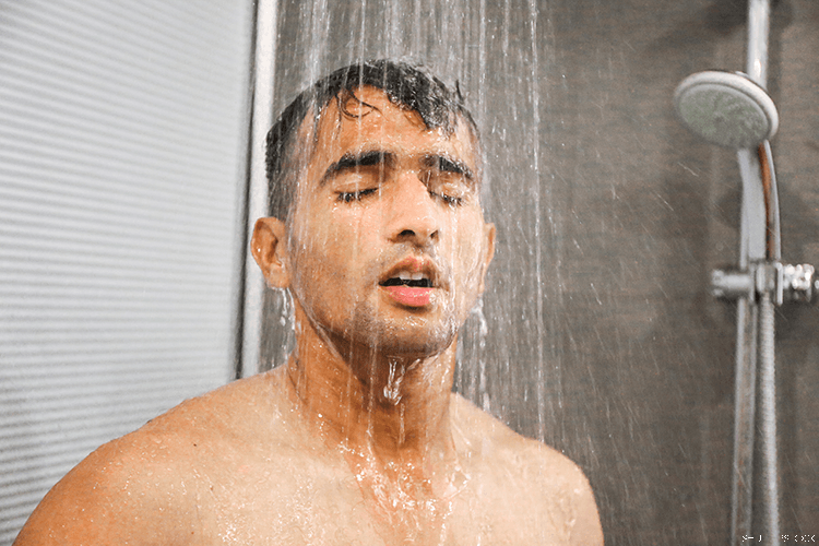 Indian man in shower