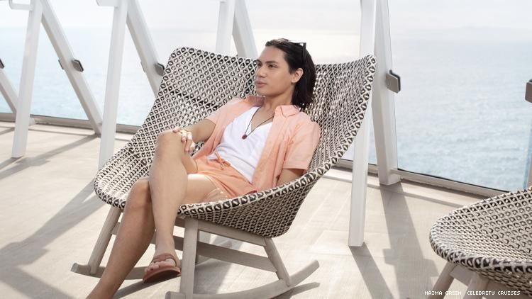 Nonbinary model Micah Ramos on deck chair