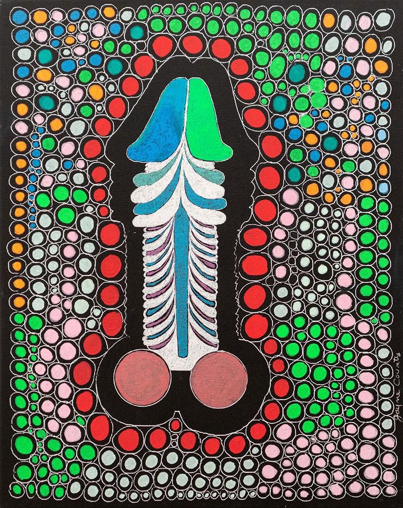 Jayne County, Penis of Hades, 2019, acrylic and ink on canvas, 20 x 16 inches