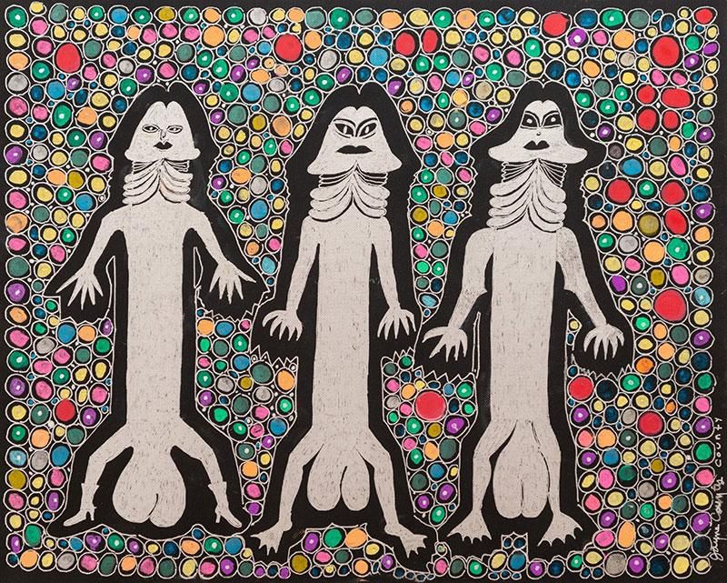 Jayne County, Three Wise Penises, 2020, acrylic and ink on canvas, 16 x 20 inches
