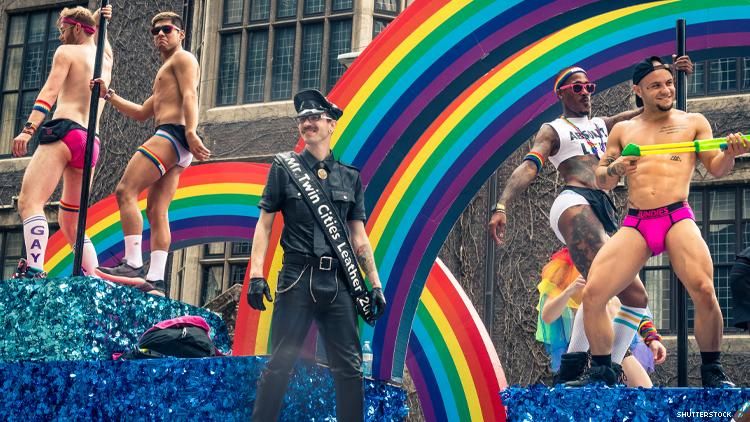 Twin Cities Pride float featuring a Mr. Leather
